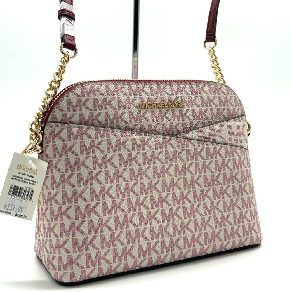 Michael Kors Medium Dome Jet Set Travel Xbody Bag Cherry Multi - Picture 3 of 10